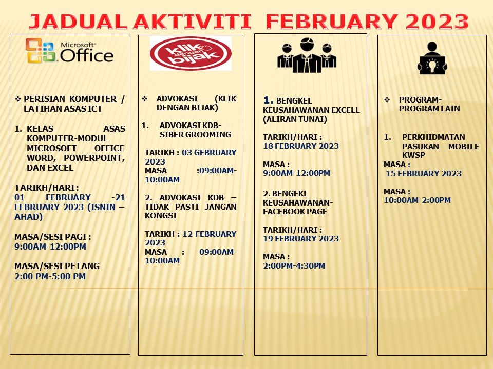 JADUAL AKTIVITI FEBRUARY 2023